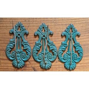 Cast Iron Green Wall Mounted Spike Bill Receipt Holder Metal Ornate Set Of 3